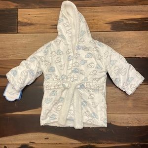 RonRon Baby Robe Faux Mink Hooded Bathrobe With Sherpa lining Sz‎ 0-18mos